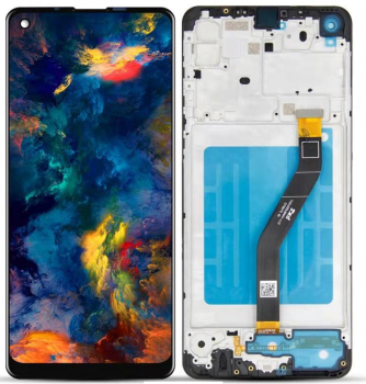 Дисплей (Экран) Samsung A215 (SM-A215U) Galaxy A21 с тачскрином (сенсором) черный с рамкой Оригинал