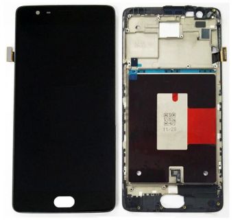 Дисплей (Экран) OnePlus 3 A3000, A3003, OnePlus 3T A3010 с тачскрином (сенсором) черный с рамкой TFT