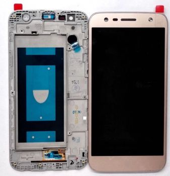 Дисплей (Экран) LG M320, M320G, M322, M327 X Power 2 с тачскрином (сенсором) золотой с рамкой Оригинал