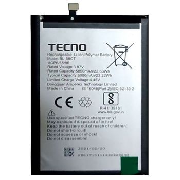 Батарея (аккумулятор) Tecno Spark 7 KF6n BL-49FT 5000mAh. BL-58CT 6000mAh Оригинал