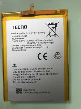 Батарея (аккумулятор) Tecno Spark 2 KA7, KA7O BL-34BT 3500mAh Оригинал