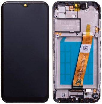 Дисплей (Экран) Samsung M015 (SM-M015F, SM-M015F/D) Galaxy M01 с тачскрином (сенсором) черный с рамкой Оригинал